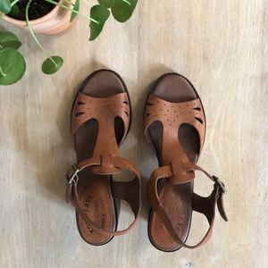 Kork-Ease Tan Leather Heeled Sandals - Size 10